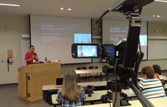 Florian Gottschall being filmed by the camera of WordPress TV during the WordCamp Toronto